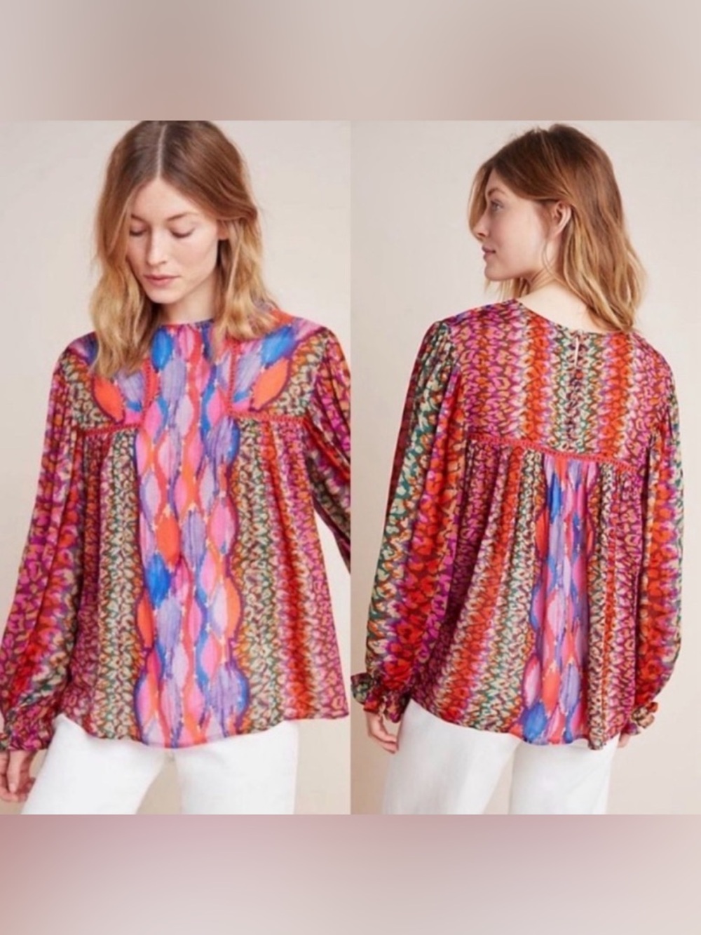Anthropologie Blank London Miranda Peasant Blouse Multi Color size XS